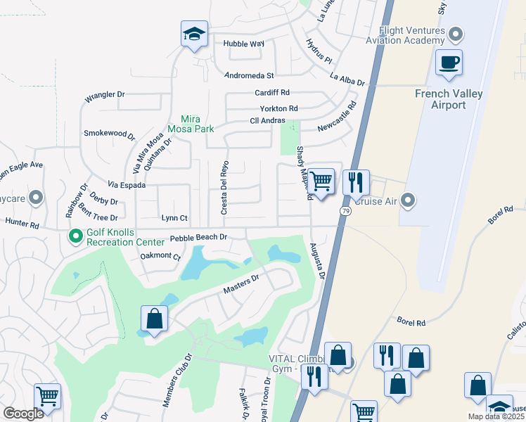 map of restaurants, bars, coffee shops, grocery stores, and more near 29736 Saint Andrews Court in Murrieta