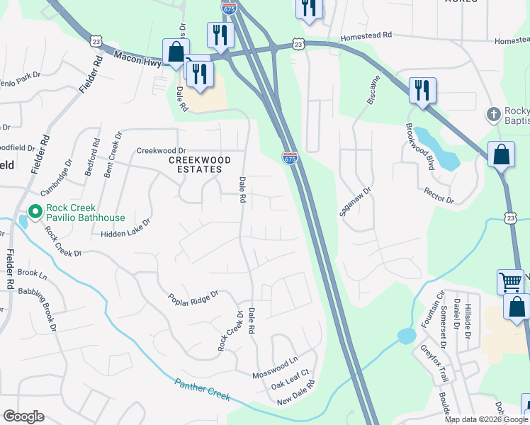 map of restaurants, bars, coffee shops, grocery stores, and more near 6774 Oakleigh Court in Rex