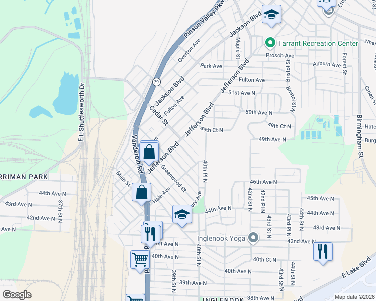 map of restaurants, bars, coffee shops, grocery stores, and more near 4328 Newton Street North in Birmingham