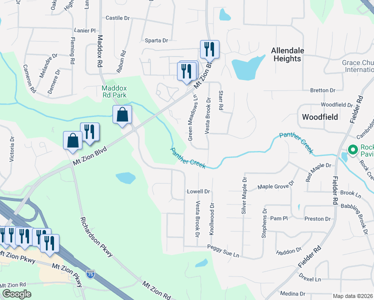 map of restaurants, bars, coffee shops, grocery stores, and more near 6776 Green Meadows Lane in Morrow
