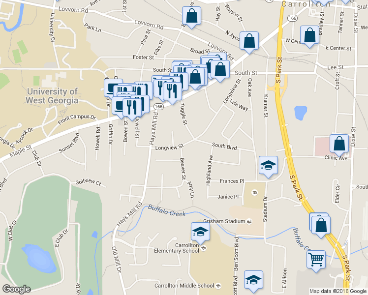 map of restaurants, bars, coffee shops, grocery stores, and more near 650 Longview Street in Carrollton