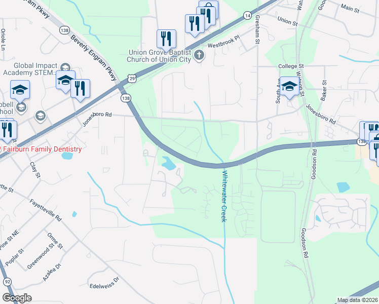 map of restaurants, bars, coffee shops, grocery stores, and more near 5300 State Highway 138 in Union City