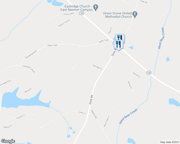 map of restaurants, bars, coffee shops, grocery stores, and more near 30 Oak Leaf Court in Covington