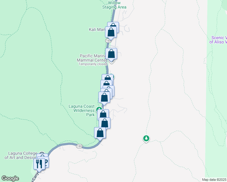 map of restaurants, bars, coffee shops, grocery stores, and more near 21095 Raquel Road in Laguna Beach