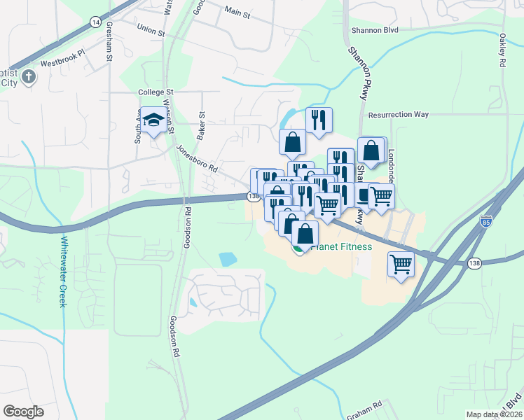 map of restaurants, bars, coffee shops, grocery stores, and more near 4790 Jonesboro Road in Union City