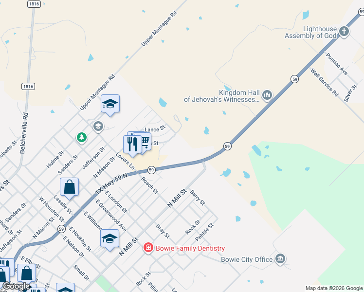 map of restaurants, bars, coffee shops, grocery stores, and more near 406 Upper Montague Road in Bowie