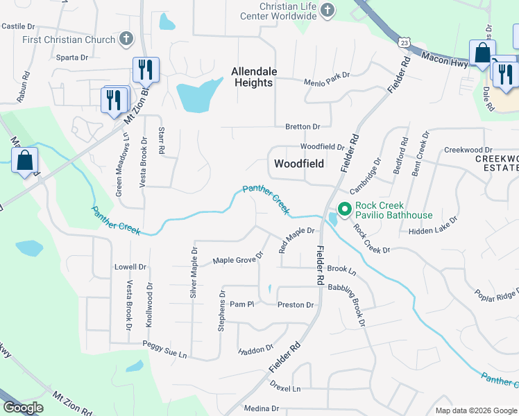 map of restaurants, bars, coffee shops, grocery stores, and more near 2892 Silver Maple Court in Rex