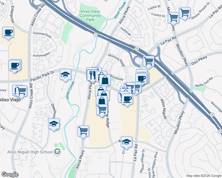 map of restaurants, bars, coffee shops, grocery stores, and more near 27380 Heather Ridge in Laguna Niguel