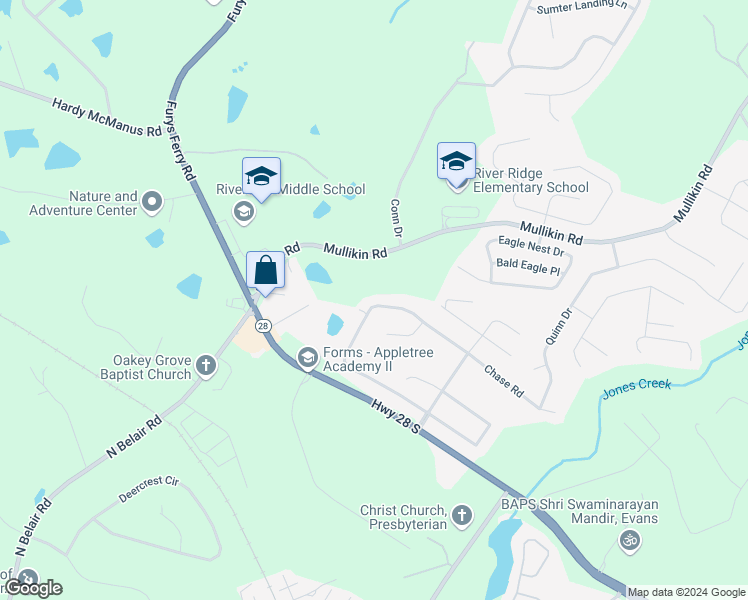 map of restaurants, bars, coffee shops, grocery stores, and more near 952 Hunting Horn Way West in Evans