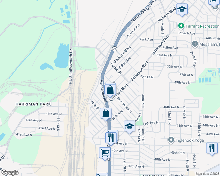 map of restaurants, bars, coffee shops, grocery stores, and more near 539 Bell Avenue in Birmingham