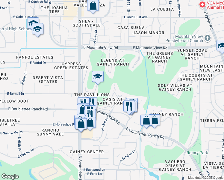 map of restaurants, bars, coffee shops, grocery stores, and more near East Gainey Ranch Road in Scottsdale