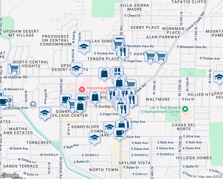map of restaurants, bars, coffee shops, grocery stores, and more near 9208 North 6th Street in Phoenix