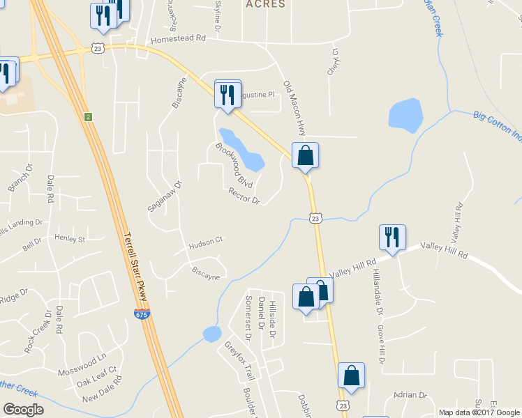 map of restaurants, bars, coffee shops, grocery stores, and more near 6764 Sunset Hills Boulevard in Rex