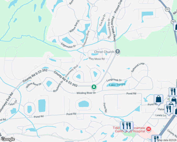 map of restaurants, bars, coffee shops, grocery stores, and more near 22 Summerlight Drive in Murrells Inlet
