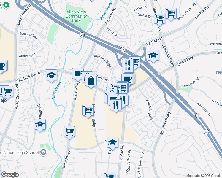 map of restaurants, bars, coffee shops, grocery stores, and more near 34 Coventry Lane in Aliso Viejo