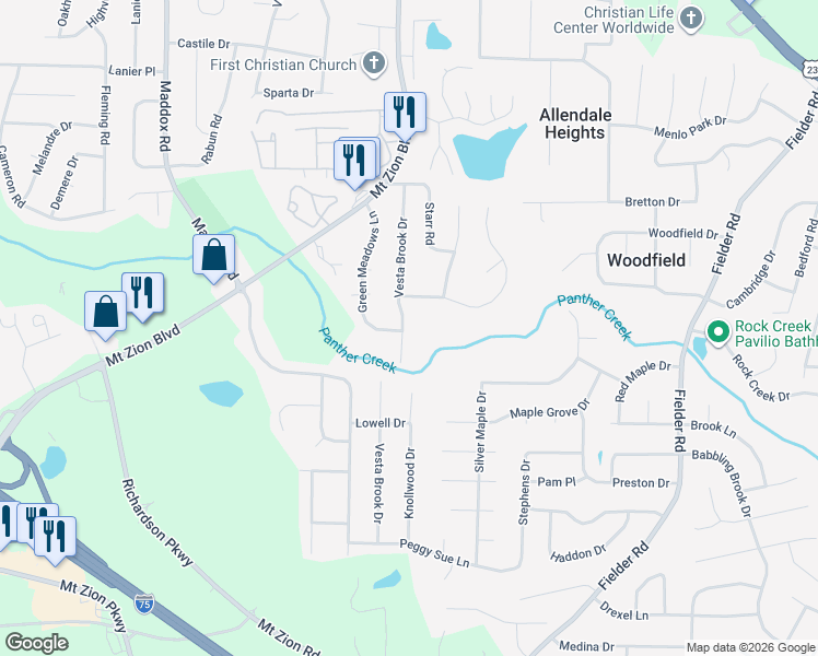 map of restaurants, bars, coffee shops, grocery stores, and more near 6772 Vesta Brook Drive in Morrow