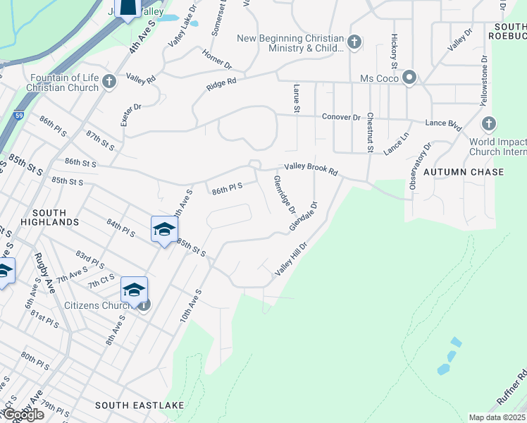map of restaurants, bars, coffee shops, grocery stores, and more near 920 Glenvalley Drive in Birmingham