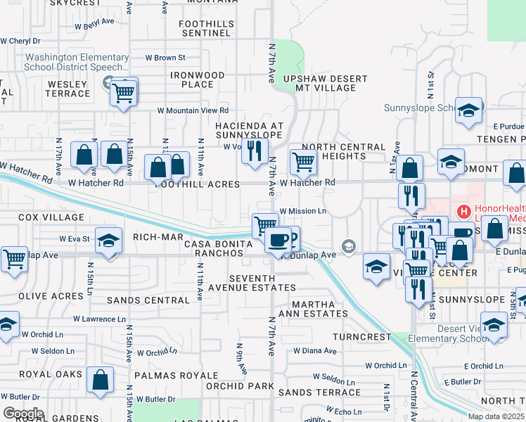 map of restaurants, bars, coffee shops, grocery stores, and more near 826 Mission Lane in Phoenix