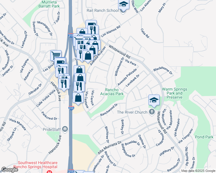 map of restaurants, bars, coffee shops, grocery stores, and more near 39690 Avenida Miguel Oeste in Murrieta