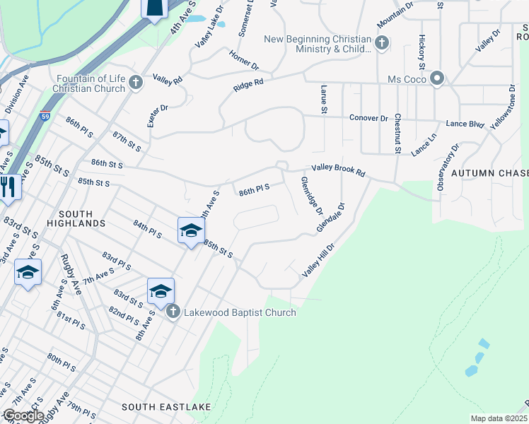 map of restaurants, bars, coffee shops, grocery stores, and more near 8657 9th Ct Cir S in Birmingham
