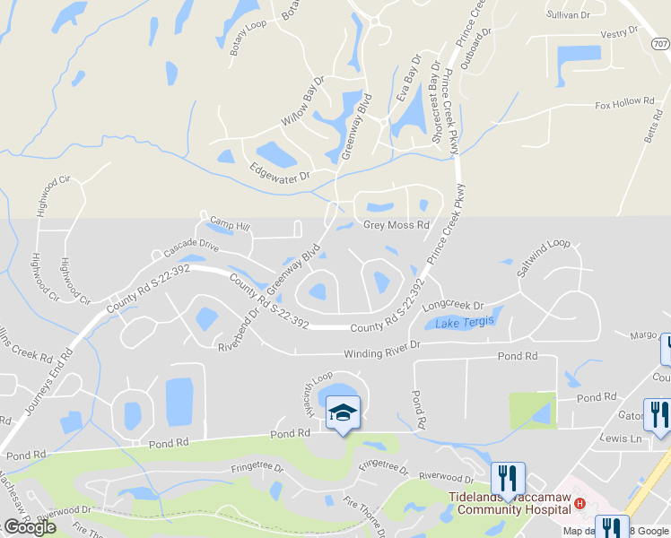 map of restaurants, bars, coffee shops, grocery stores, and more near 22 Summerlight Drive in Murrells Inlet