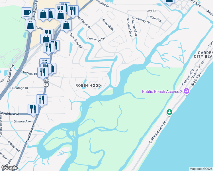map of restaurants, bars, coffee shops, grocery stores, and more near 3559 Marion Lane in Murrells Inlet