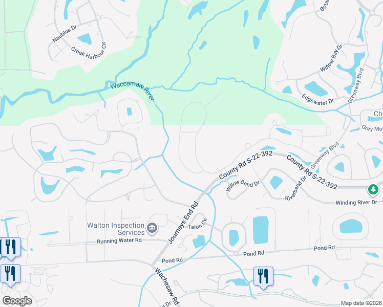 map of restaurants, bars, coffee shops, grocery stores, and more near 37 Highwood Circle in Murrells Inlet