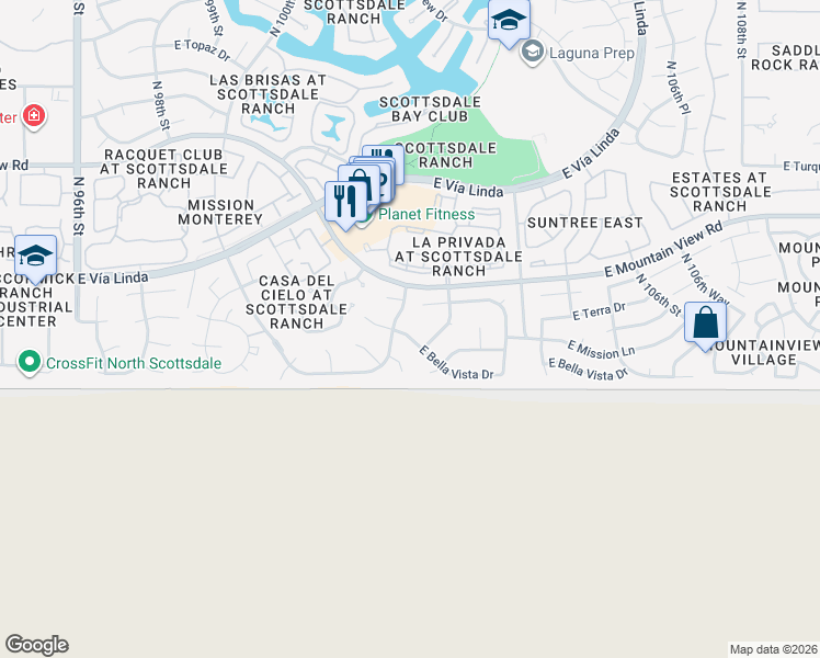 map of restaurants, bars, coffee shops, grocery stores, and more near 10170 East Bella Vista Drive in Scottsdale