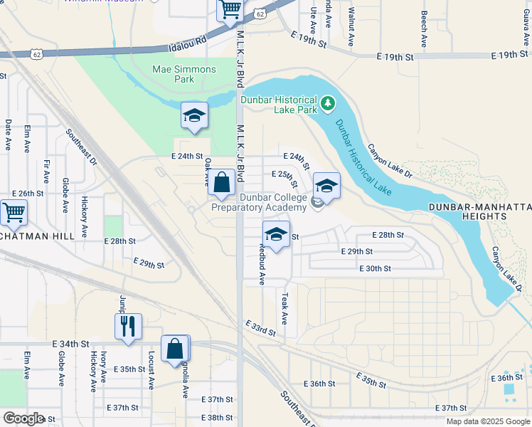 map of restaurants, bars, coffee shops, grocery stores, and more near 1801 East 27th Street in Lubbock
