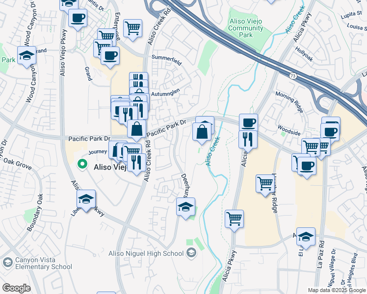 map of restaurants, bars, coffee shops, grocery stores, and more near 41 Hawaii Drive in Aliso Viejo