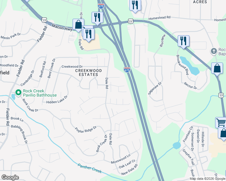 map of restaurants, bars, coffee shops, grocery stores, and more near 6774 Oakleigh Court in Rex