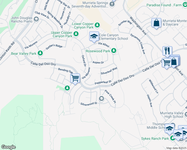 map of restaurants, bars, coffee shops, grocery stores, and more near 37876 Amberleaf Court in Murrieta