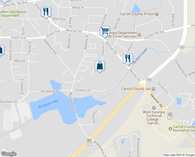 map of restaurants, bars, coffee shops, grocery stores, and more near 111 Theseus Court in Carrollton