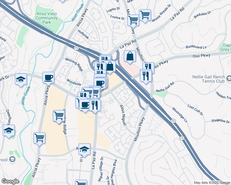 map of restaurants, bars, coffee shops, grocery stores, and more near 24355 Azal Court in Laguna Niguel