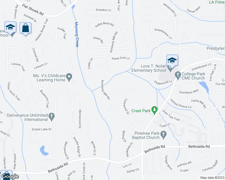 map of restaurants, bars, coffee shops, grocery stores, and more near 3045 Forestside Lane in College Park