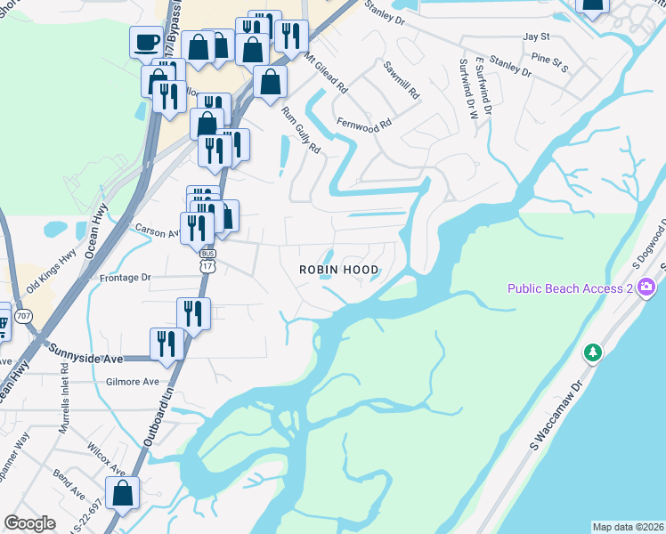map of restaurants, bars, coffee shops, grocery stores, and more near in Murrells Inlet