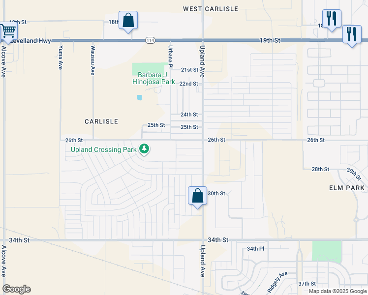 map of restaurants, bars, coffee shops, grocery stores, and more near 7322 26th Street in Lubbock