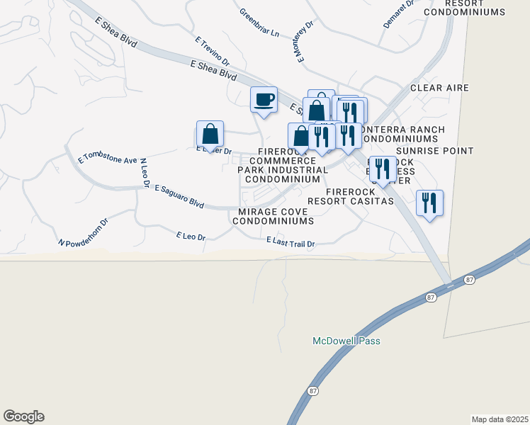 map of restaurants, bars, coffee shops, grocery stores, and more near 118 East Saguaro Boulevard in Fountain Hills