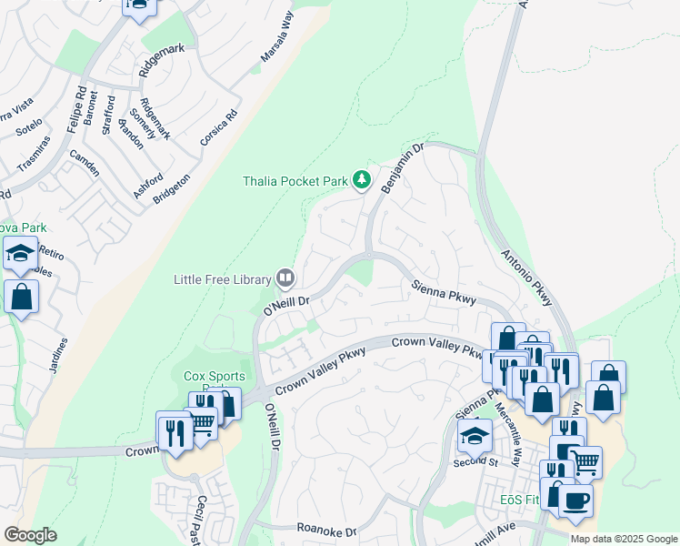 map of restaurants, bars, coffee shops, grocery stores, and more near 10 Clydesdale Drive in Ladera Ranch