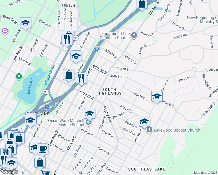 map of restaurants, bars, coffee shops, grocery stores, and more near in Birmingham