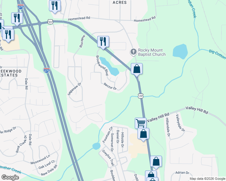 map of restaurants, bars, coffee shops, grocery stores, and more near 3823 Rector Drive in Rex