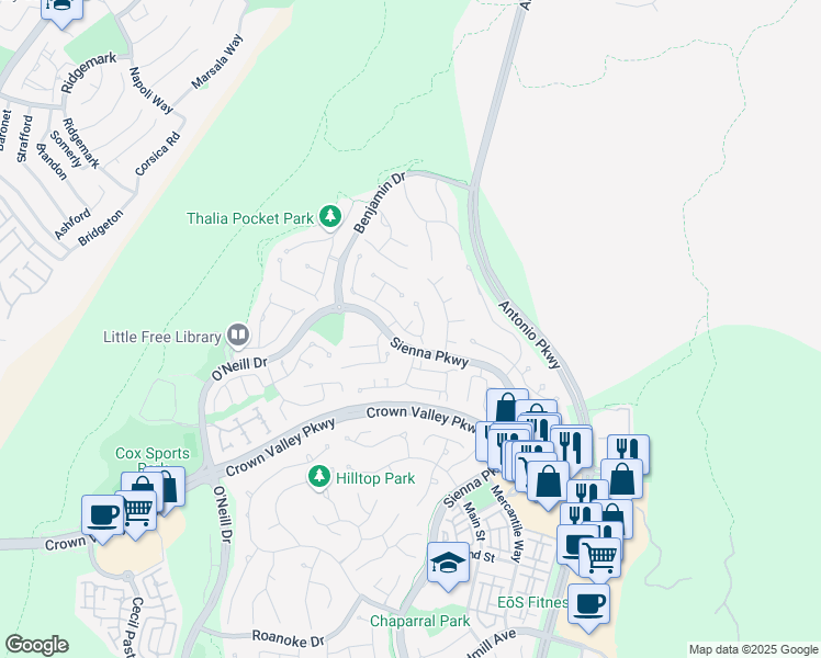 map of restaurants, bars, coffee shops, grocery stores, and more near 58 Laurelhurst Drive in Ladera Ranch