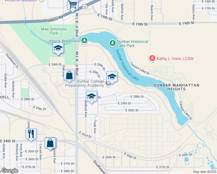 map of restaurants, bars, coffee shops, grocery stores, and more near 2010 East 26th Street in Lubbock