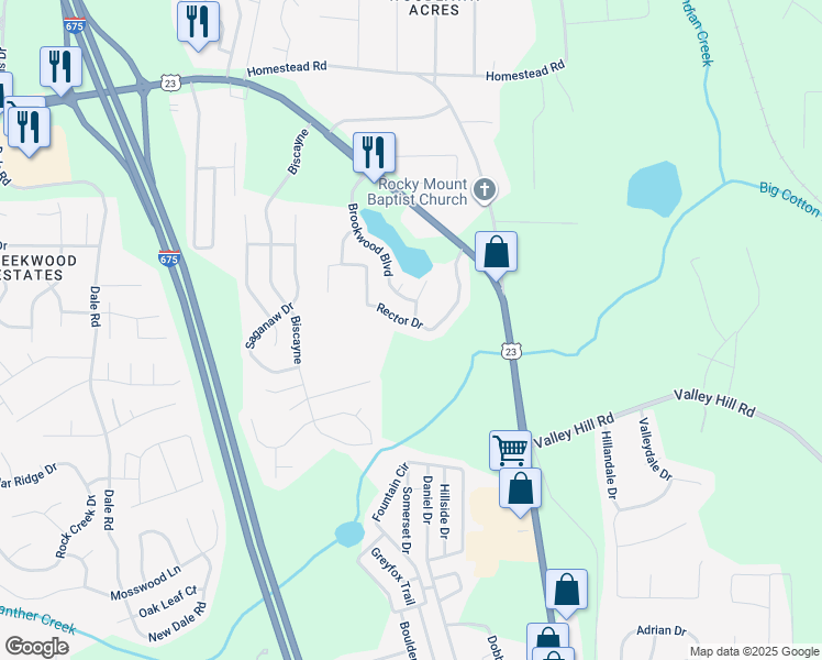 map of restaurants, bars, coffee shops, grocery stores, and more near 3823 Rector Drive in Rex