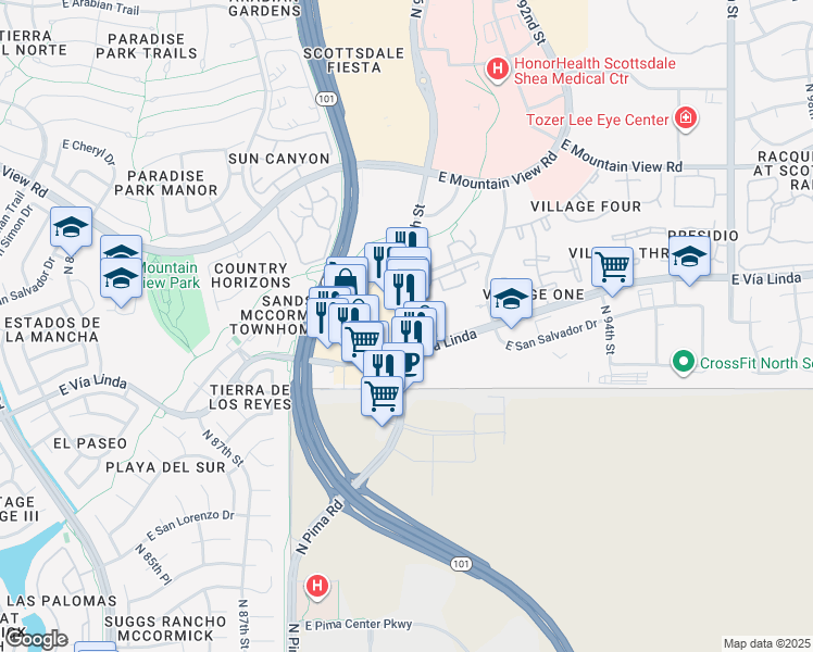 map of restaurants, bars, coffee shops, grocery stores, and more near 9393 North 90th Street in Scottsdale