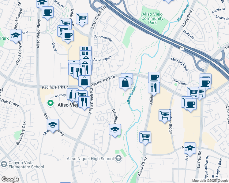 map of restaurants, bars, coffee shops, grocery stores, and more near 54 Hawaii Drive in Aliso Viejo