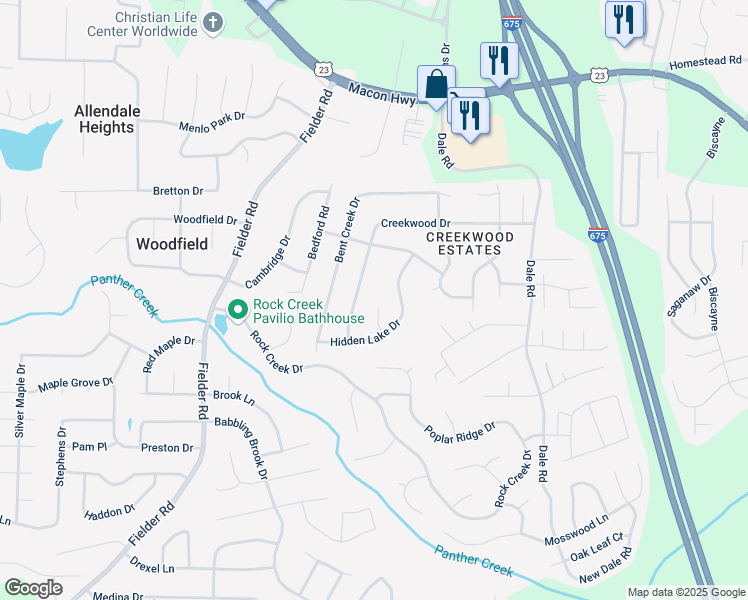 map of restaurants, bars, coffee shops, grocery stores, and more near 6785 Lowerwood Court in Rex