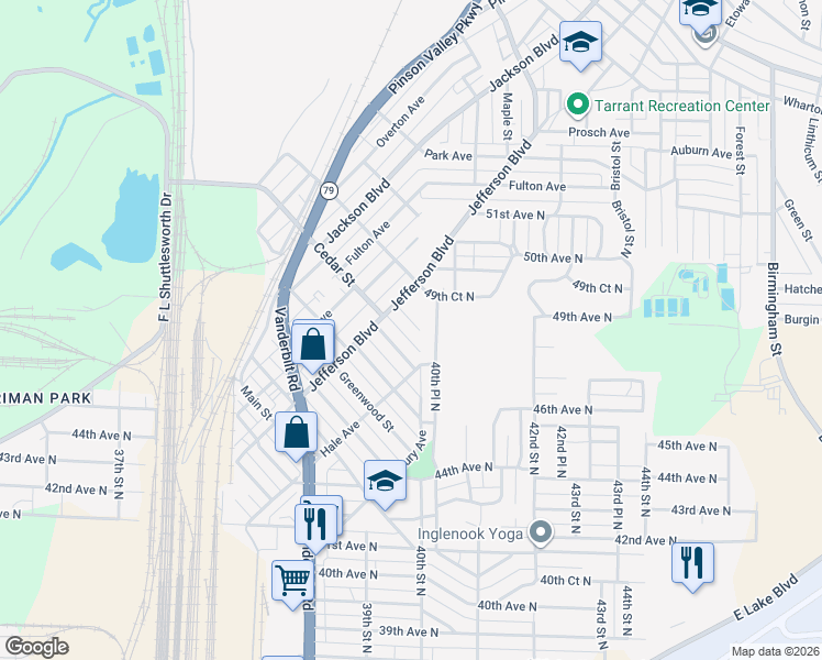map of restaurants, bars, coffee shops, grocery stores, and more near 4328 Newton Street North in Birmingham