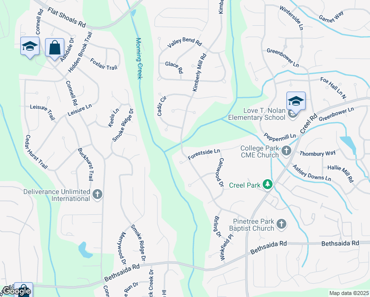 map of restaurants, bars, coffee shops, grocery stores, and more near 6808 Kimberly Mill Road in Atlanta