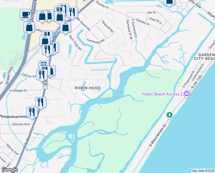 map of restaurants, bars, coffee shops, grocery stores, and more near 3559 Marion Lane in Murrells Inlet